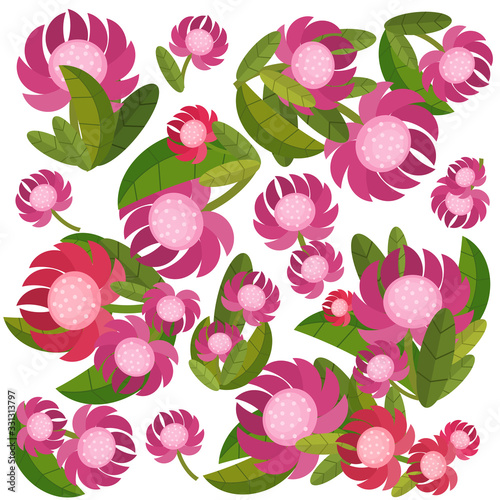 cartoon scene with beautiful and colorful flowers on white background - illustration