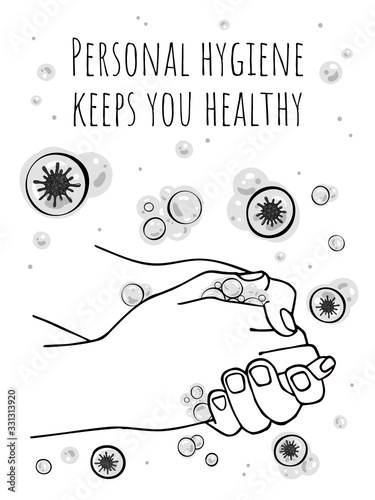 Personal hygiene and disease prevention poster. Hands cleansed of the virus.