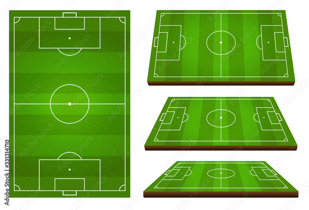 Vector set of Soccer, European football field in top view and different perspective view. Vector set of Soccer, European football field in top view and different perspective view.