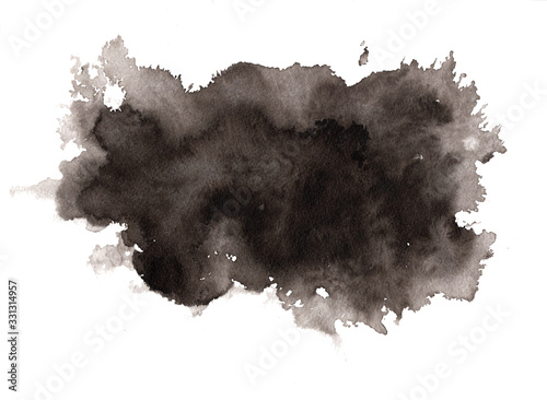 Abstract expressive textured black ink or watercolor stain. Monochrome gradient dynamic isolated inky horizontal blob, dark thunderous cloud concept for texture, black friday banner design, background photo