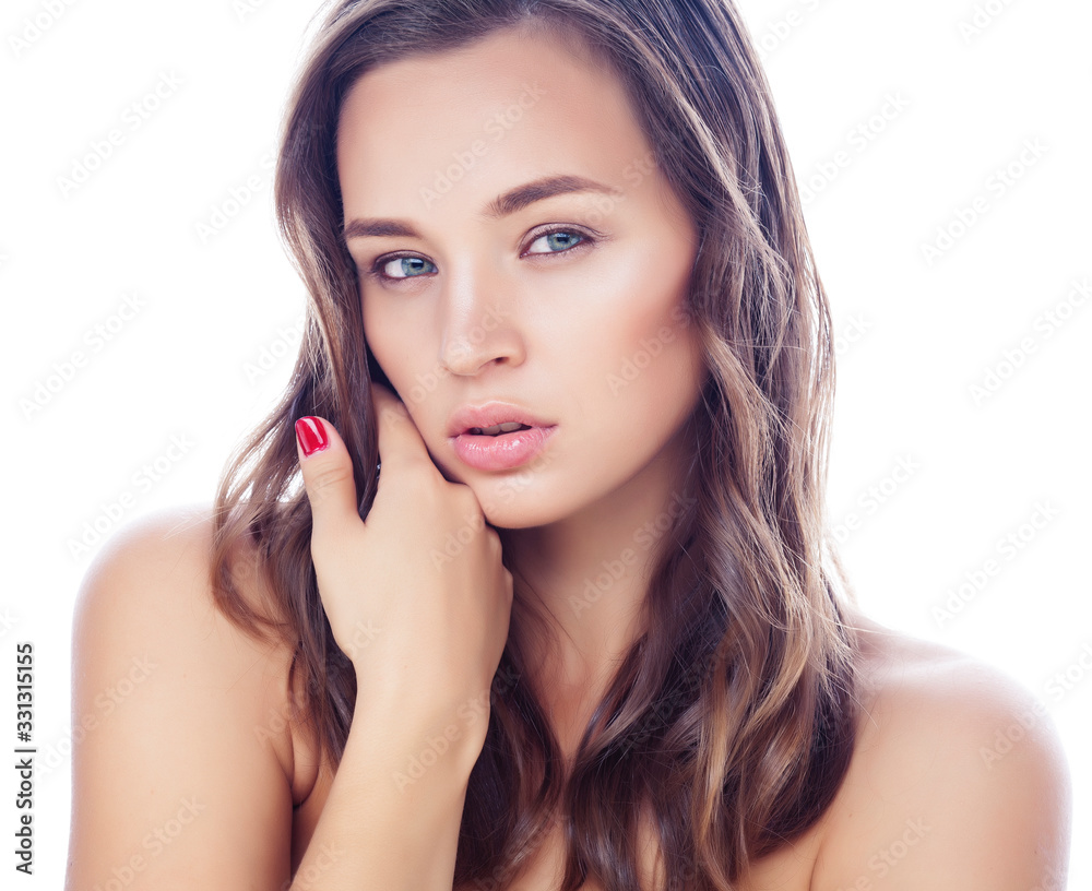 perfect beauty real brunette woman isolated on white background smiling spa makeup, positive girl perfect beauty real brunette woman isolated on white background smiling spa makeup, positive girl