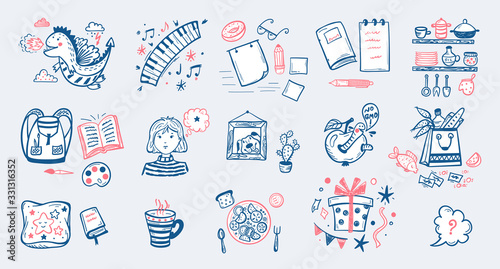 Hand Drawn Various Items Doodle Icons Vector Set