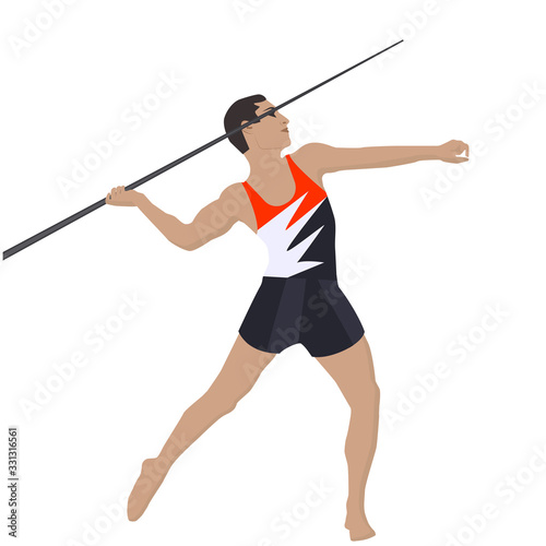 Spear thrower - man in sportswear - isolated on white background - vector. Active lifestyle.