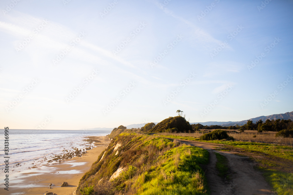 Santa Barbara coast cliff sunshine and blue sky
