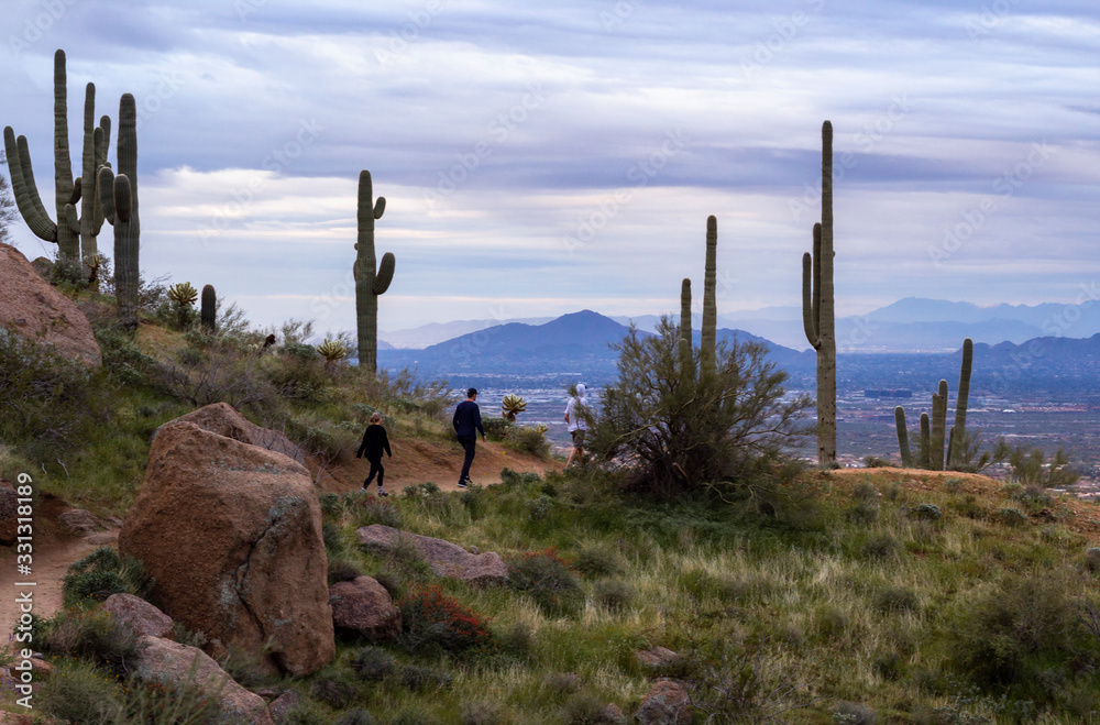 Hikers On Elevated Trail In Scottsdale AZ Hikers On Elevated Trail In Scottsdale AZ