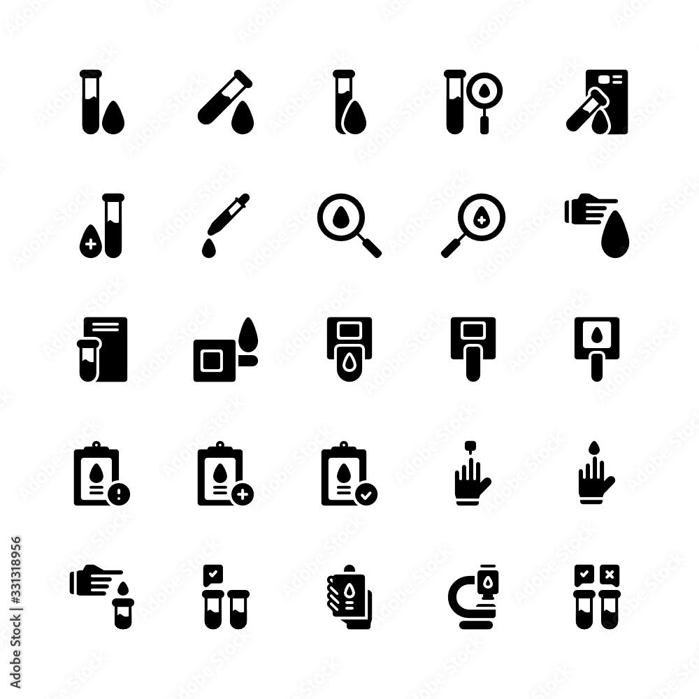 Set of Blood Test in Hospital, Laboratory glyph style icon - vector Set of Blood Test in Hospital, Laboratory glyph style icon - vector