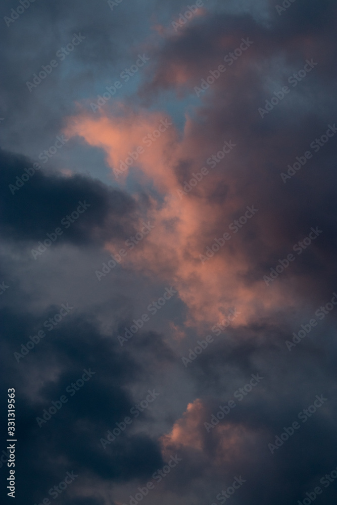 Dramatic romantic evening sky with clouds