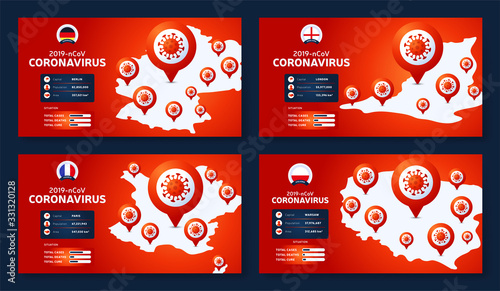 Set of Coronavirus banner outbreak from Wuhan, China. Watch out for Novel Coronavirus outbreaks in Germany, France, Poland, England. Spread of the novel coronavirus Background.