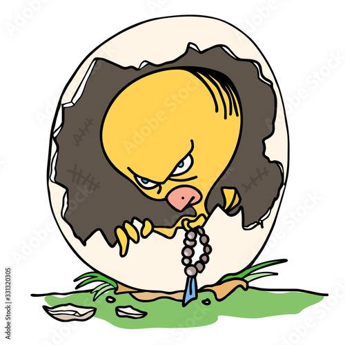 A chicken hatched from an egg.