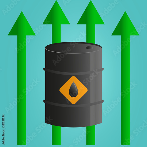 World oil price increase concept. petroleum tank with green arrow vector illustration