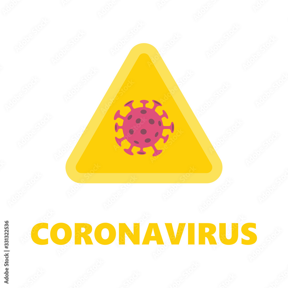 Coronavirus alert sign. Triangle risk icon for pandemic viral spreading. Coronavirus alert sign. Triangle risk icon for pandemic viral spreading.