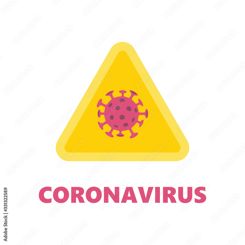 Coronavirus alert sign. Triangle risk icon for pandemic viral spreading. Coronavirus alert sign. Triangle risk icon for pandemic viral spreading.