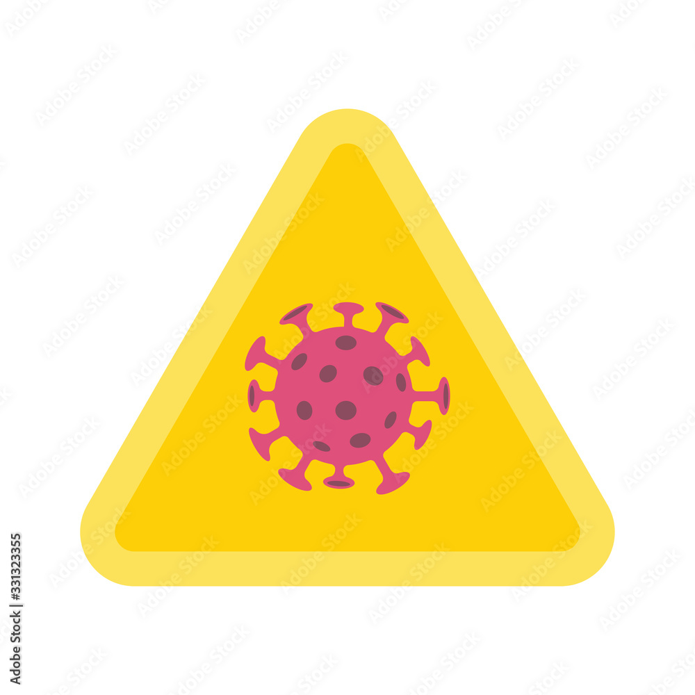 Coronavirus alert sign. Triangle risk icon for pandemic viral spreading. Coronavirus alert sign. Triangle risk icon for pandemic viral spreading.