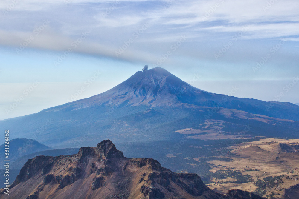 Volcano Popocatepetl erupt, trekking in Iztaccihuatl Popocatepetl National Park, Mexico