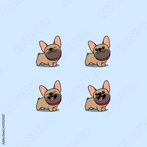 Cute brown french bulldog cartoon set, vector illustration