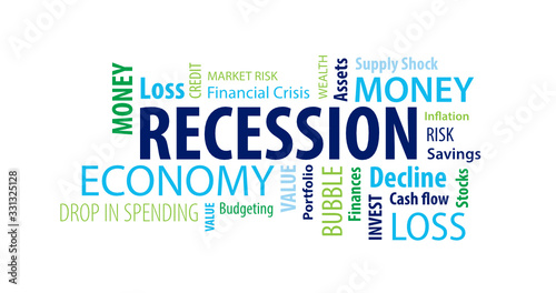 Recession Word Cloud on a White Background