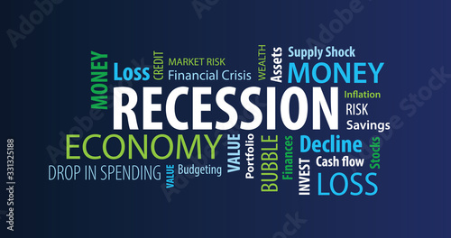 Recession Word Cloud on a Blue Background