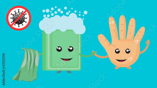 Wash your hands. Coronavirus disease stop symbol. Coronavirus Icon with Red Prohibit Sign. Cartoon vector illustration of dangerous corona virus COVID-19. Vector Icon. 