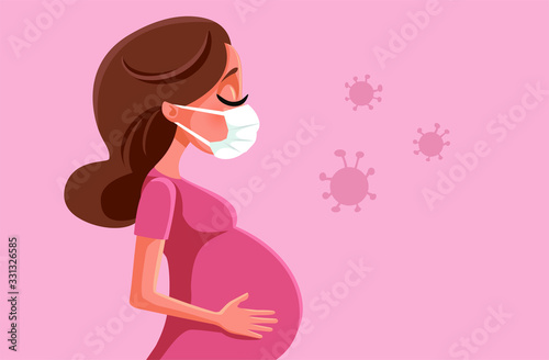 Pregnant Woman Wearing Protective Face Mask Against Viruses