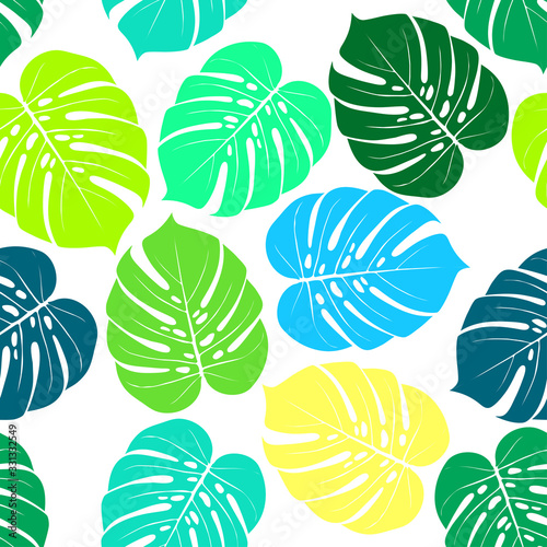 Tropical summer seamless pattern. Monstera leaves 