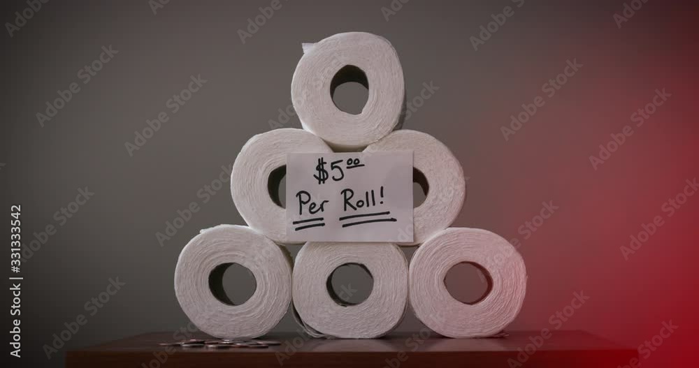 Toilet paper is sold for five dollars (5.00) a roll (US Currency