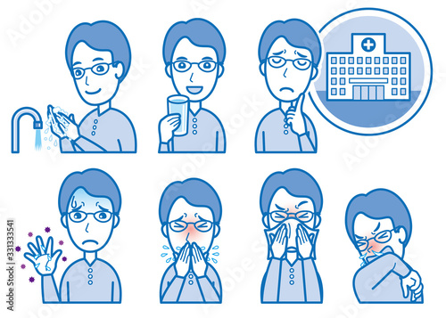 体調不良の男性のイラスト　病気の予防