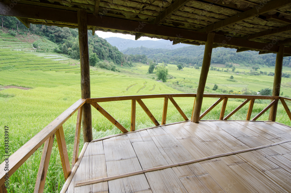 Resting and view point of bamboo house with rice terrace