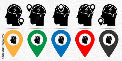 Marijuana, epilepsy, brain icon in location set. Simple glyph, flat illustration element of marijuana theme icons