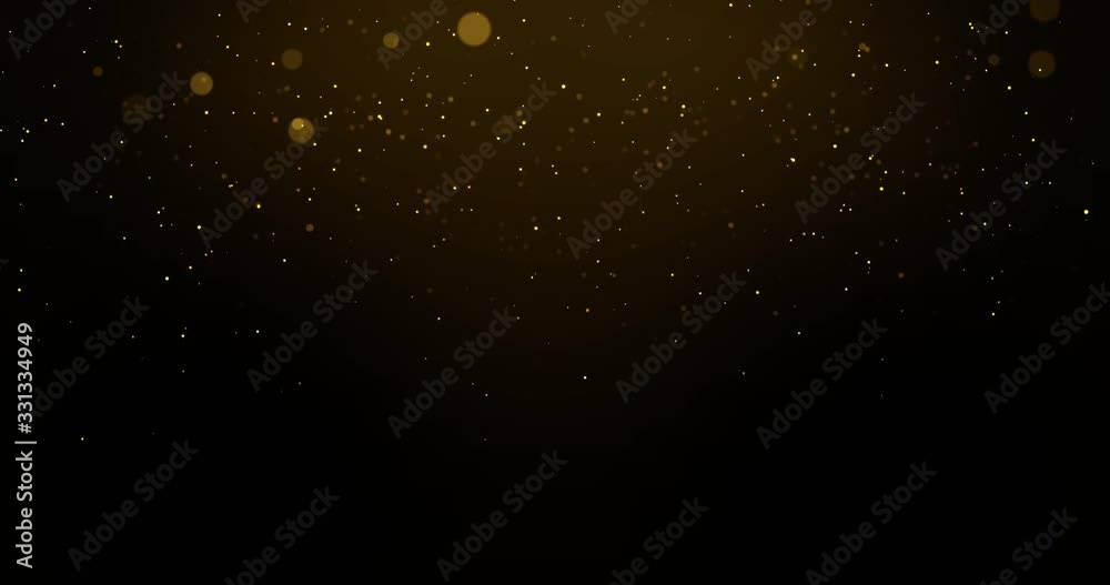 Golden particles falling down - seamless loop 4K animation. Glittering particles rain with some blurred particles - abstract animation with bokeh.