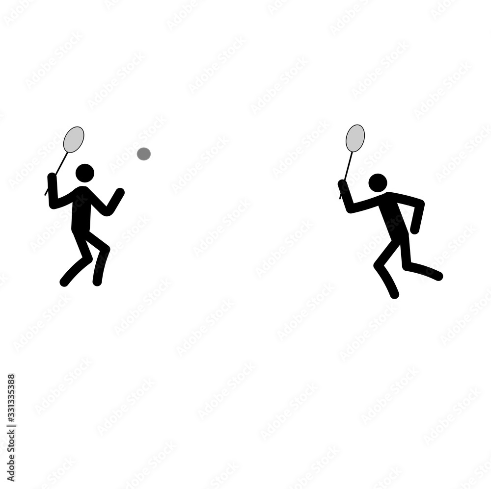 two stick men play tennis isolated on a white background