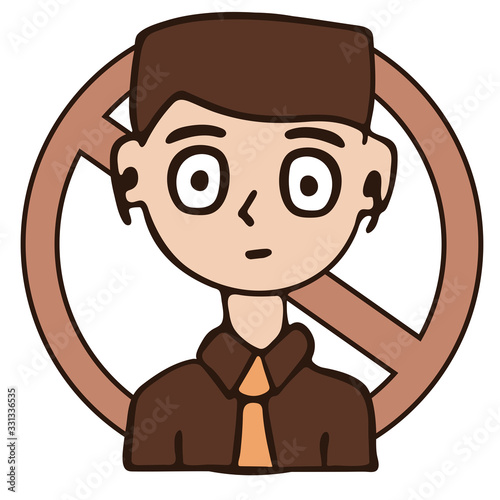 young man listening to music with earphones ban. white background isolated vector illustration