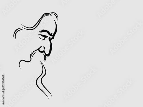 Line art of Rabindranath Tagore.  first non-European to win the Nobel Prize in Literature.