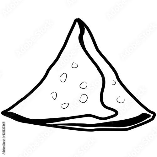Samosa Line Drawing,Black outline indian Street Food Vector