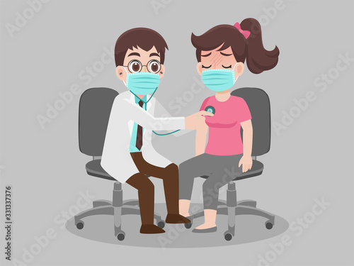 woman see doctor for check herself, Doctor consulting female patient, women's health disease or mental illness. wear face mask surgical protective Medical mask for prevent virus. Health care concept.