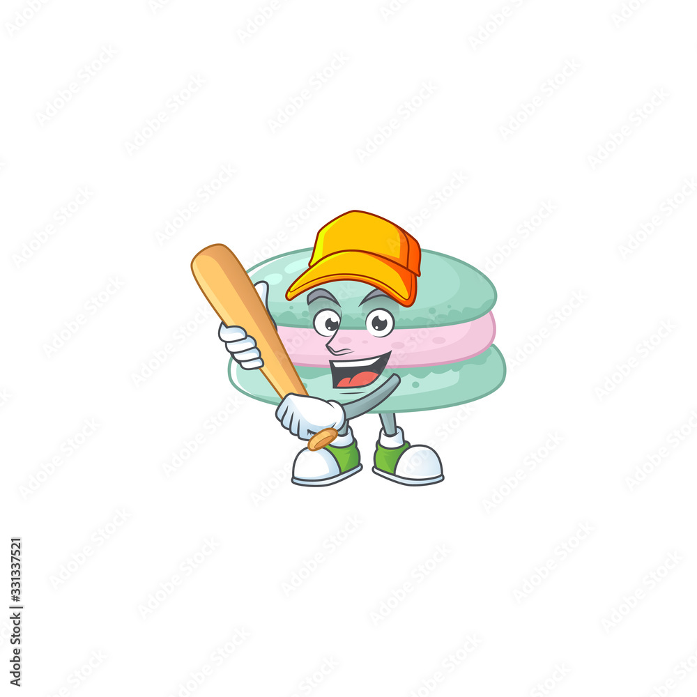 Cartoon design of vanilla blue macarons having baseball stick