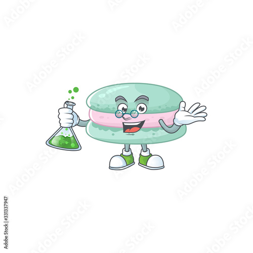 Vanilla blue macarons brainy Professor Cartoon design grasp a glass tube