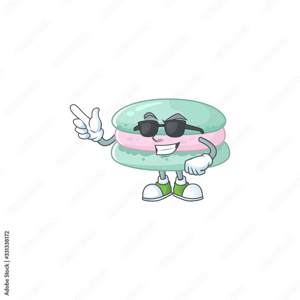 Obraz premium Cute vanilla blue macarons cartoon character design style with black glasses