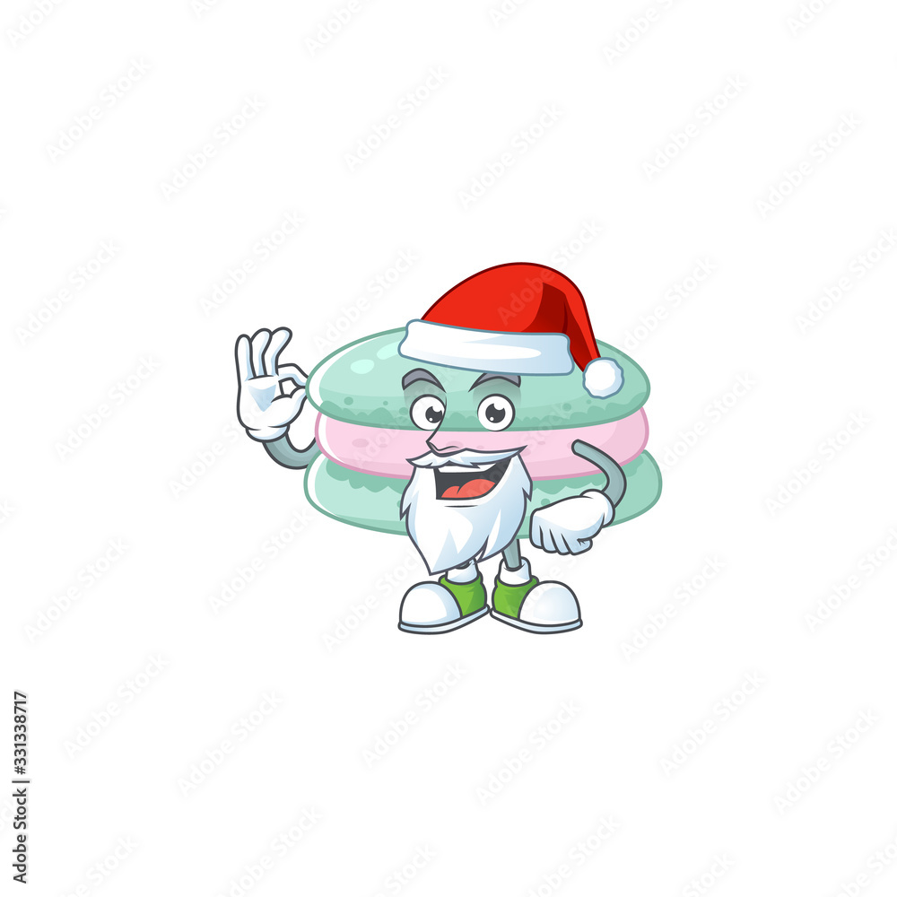 Vanilla blue macarons cartoon character of Santa showing ok finger Vanilla blue macarons cartoon character of Santa showing ok finger