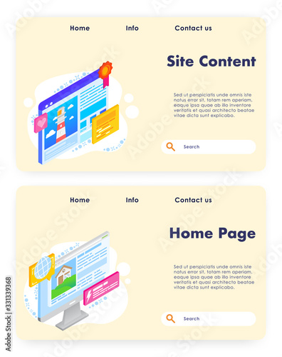 Site content vector website landing page template set