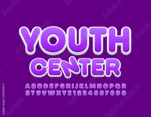 Vector bright logo Youth Center. Stylish Creative Font. Modern Alphabet Letters and Numbers.