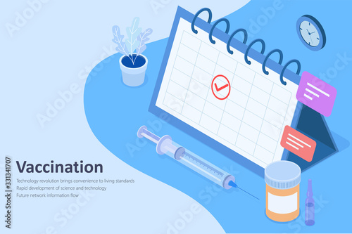 Appointments for vaccination, vaccination calendar, syringes, vials and antibiotics