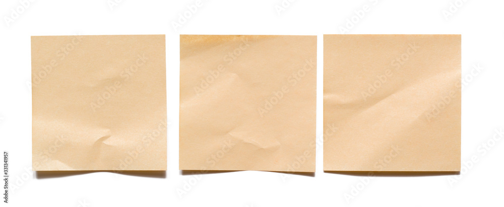 Old wrinkled note paper blank sheets set isolated on white