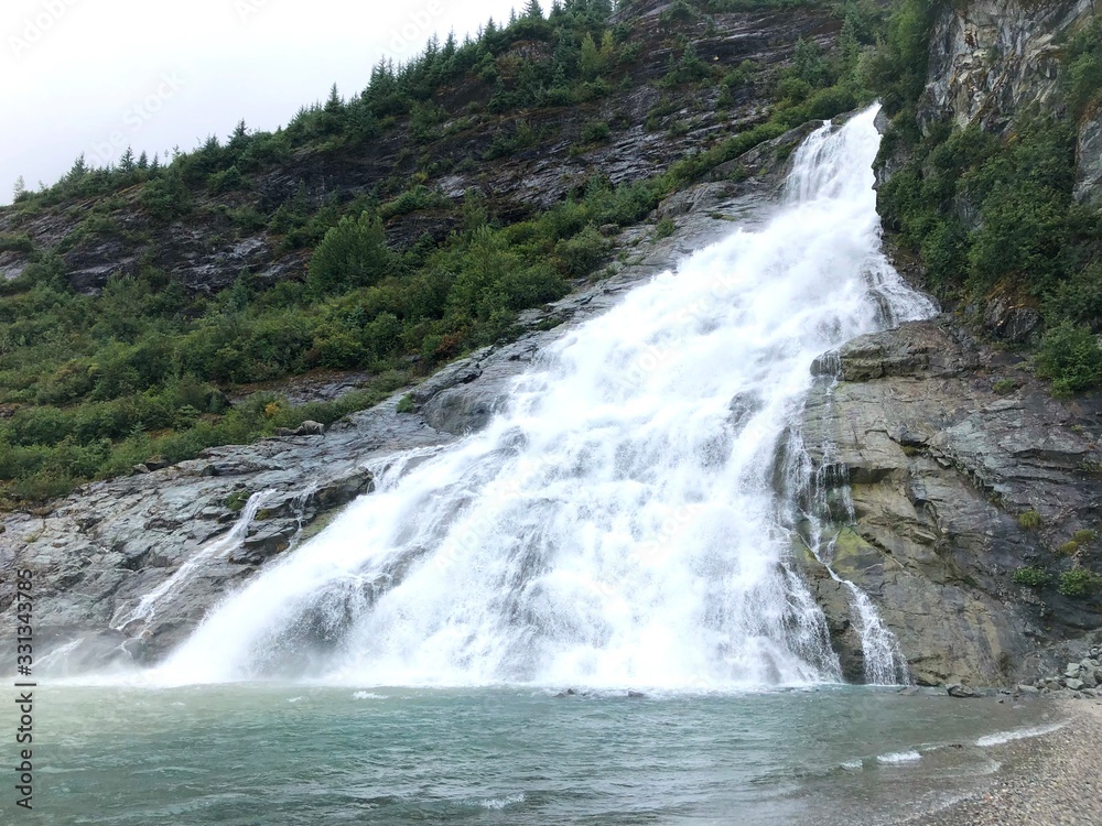 Waterfall at Mendenhall Glacier in Alaska