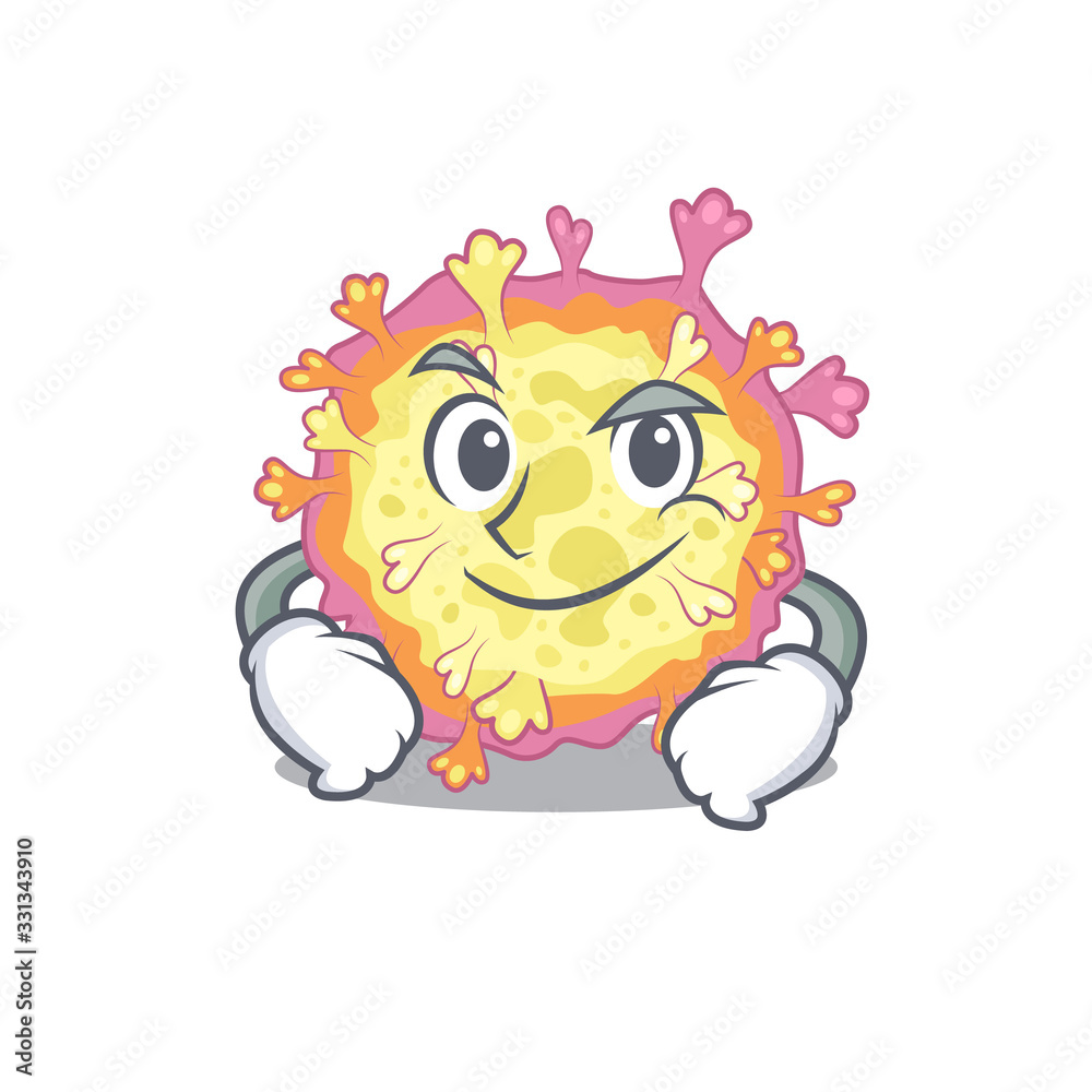 Funny coronaviridae virus mascot character showing confident gesture