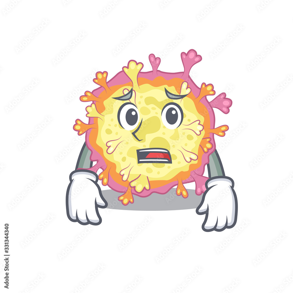 Cartoon picture of coronaviridae virus showing anxious face Cartoon picture of coronaviridae virus showing anxious face