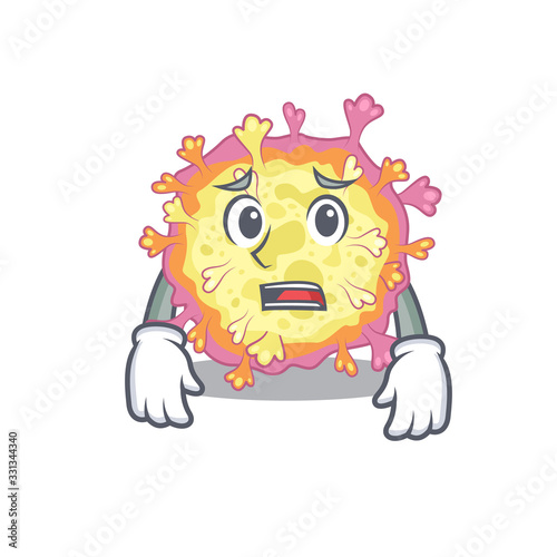 Cartoon picture of coronaviridae virus showing anxious face © kongvector
