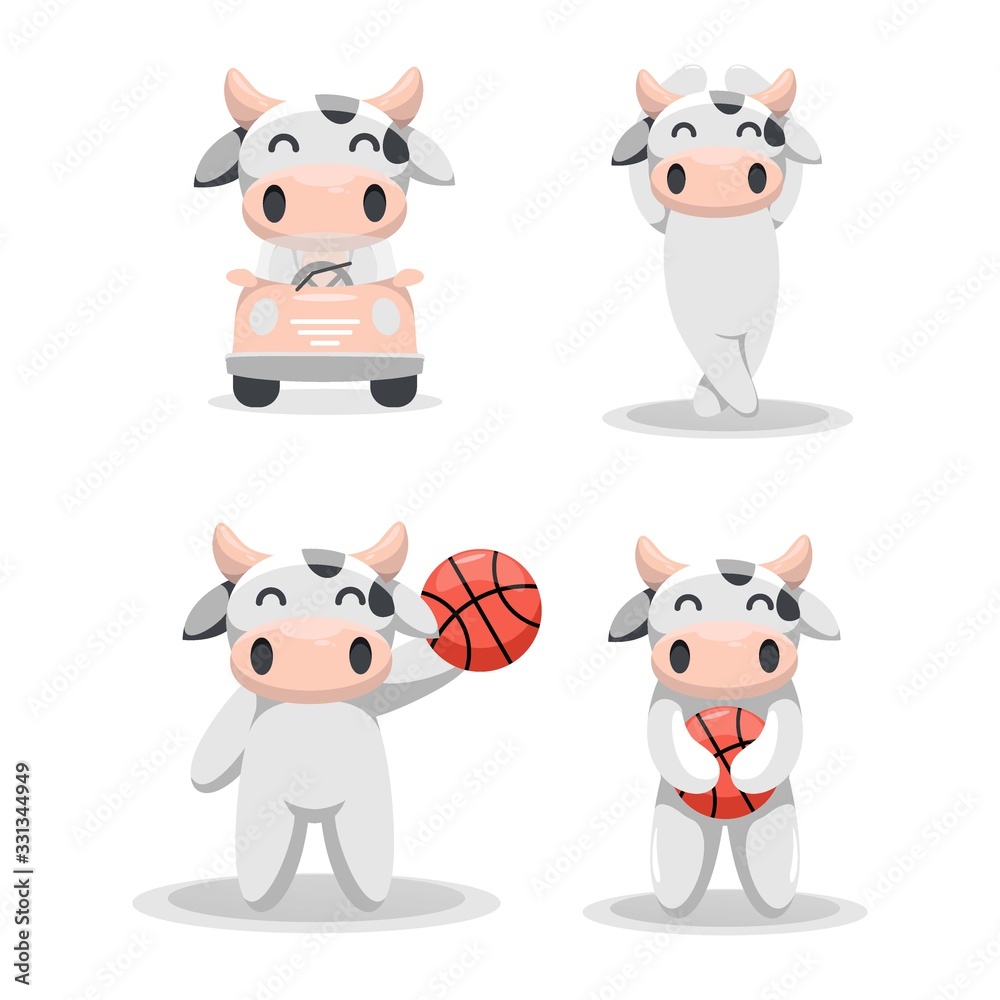 Cute cow mascot cartoon collection