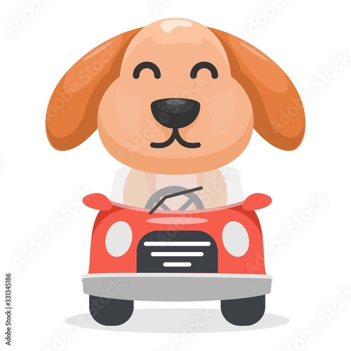 cute dog driving car mascot cartoon