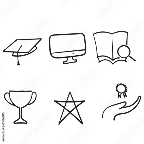 hand drawn Online education line icon set vector illustration doodle style vector