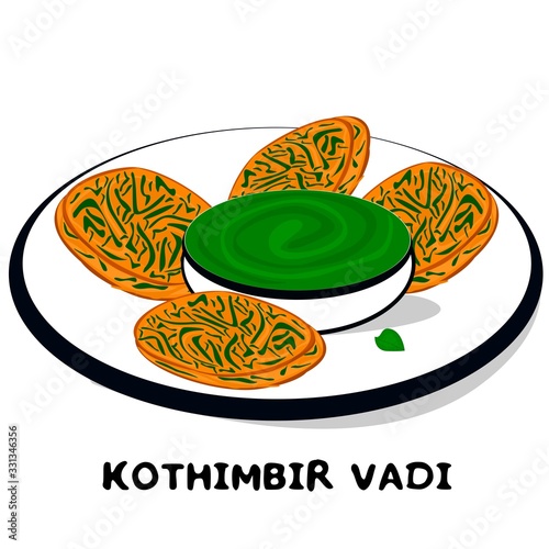 Kothimbir Vadi indian Maharashtra Food Vector